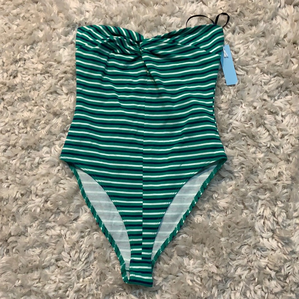 NWT Strapless Green Striped Bodysuit
